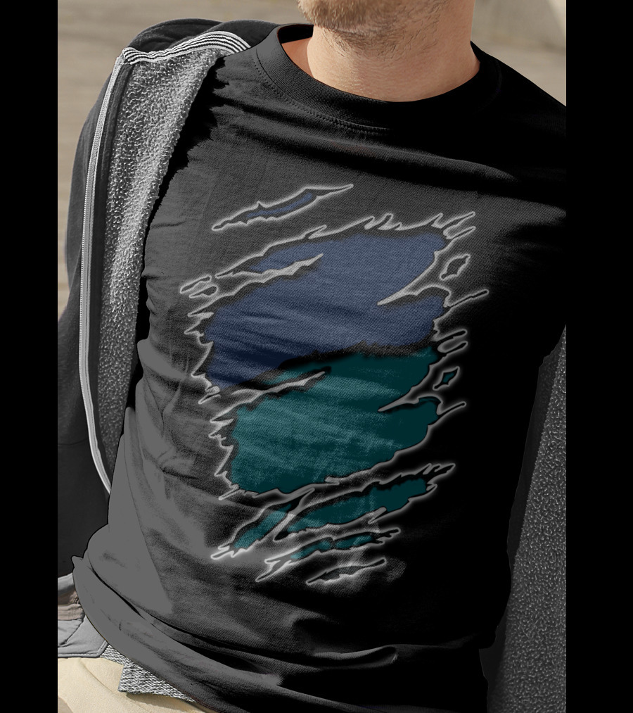 Yan Eagles20 Navy Teal Rip T-Shirt