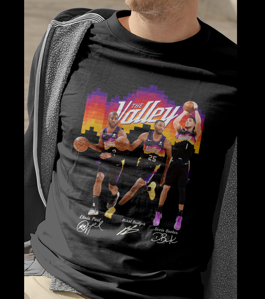 The Valley Phoenix Sun Chris Paul Mikal Bridges Devin Booker Basketball Team T-Shirt