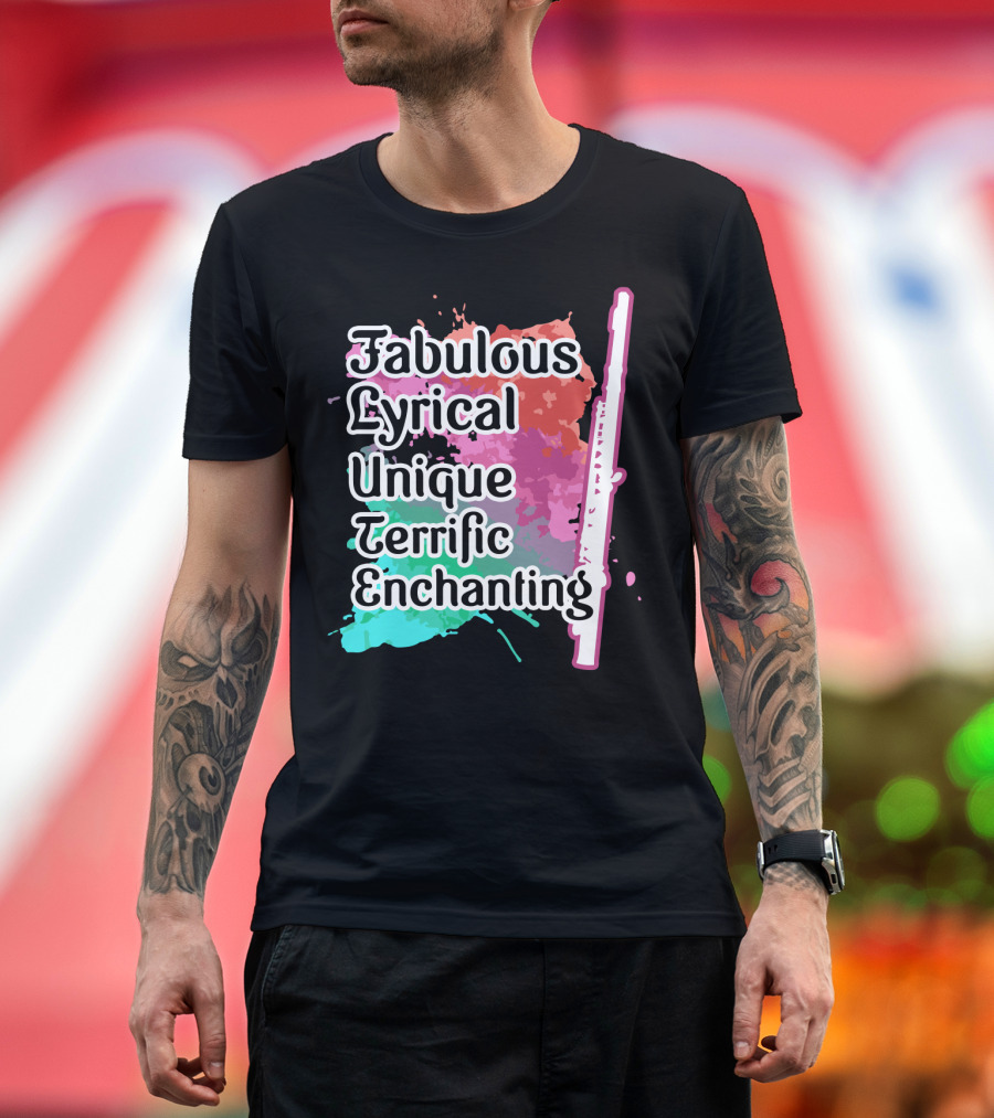 Fabulous Lyrical Unique Terrific Enchanting Flute Colorful Background T-Shirt