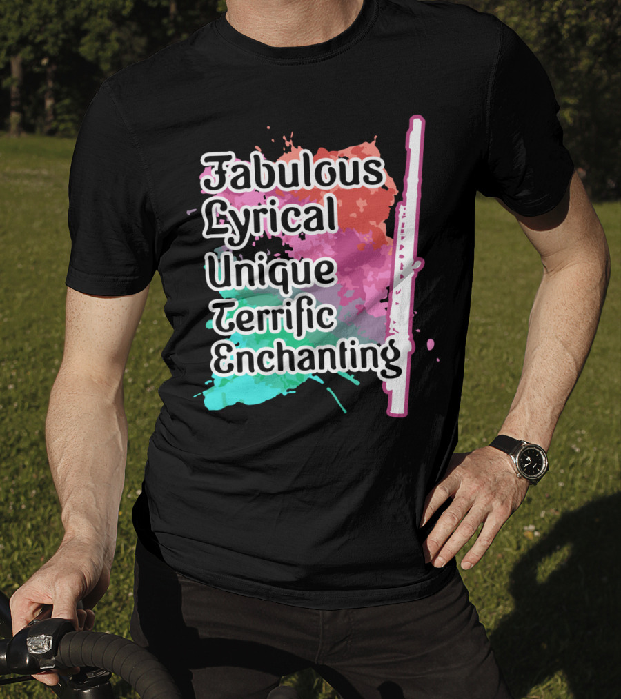 Fabulous Lyrical Unique Terrific Enchanting Flute Colorful Background T-Shirt