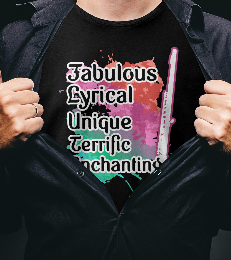 Fabulous Lyrical Unique Terrific Enchanting Flute Colorful Background T-Shirt