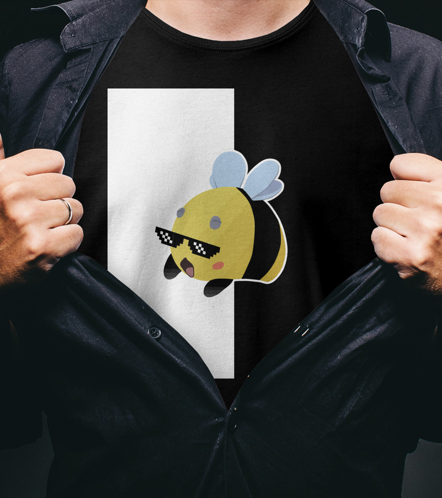 Tubbo And Ranboo Cool Bee Sunglasses Black And White Background T-Shirt