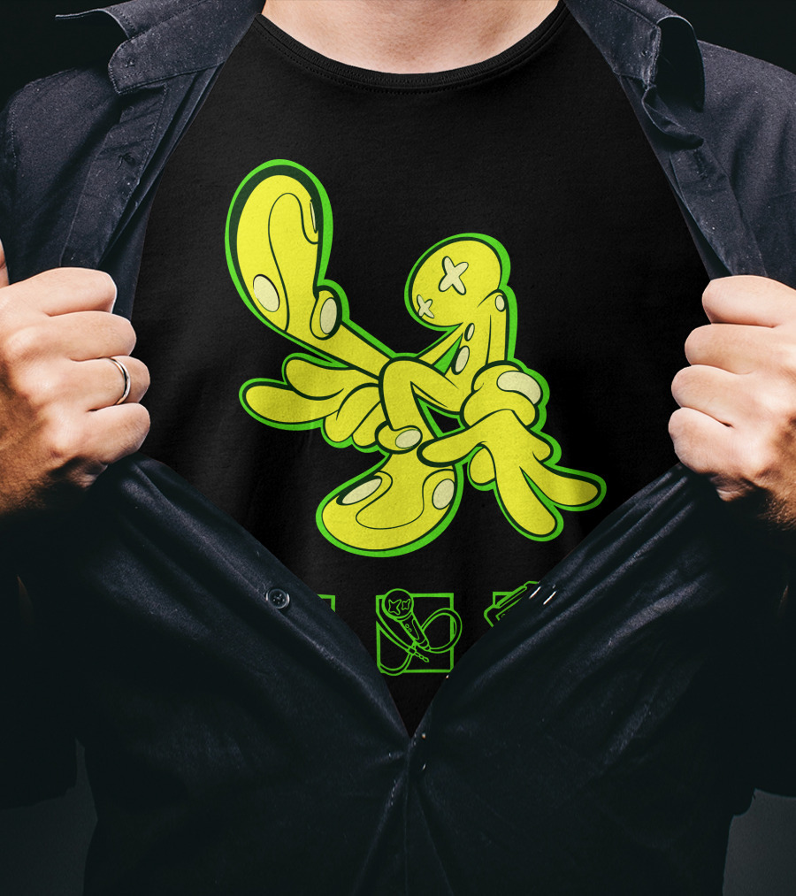 OFFCANNY Neon Cartoon Figure With Iconic Symbols T-Shirt