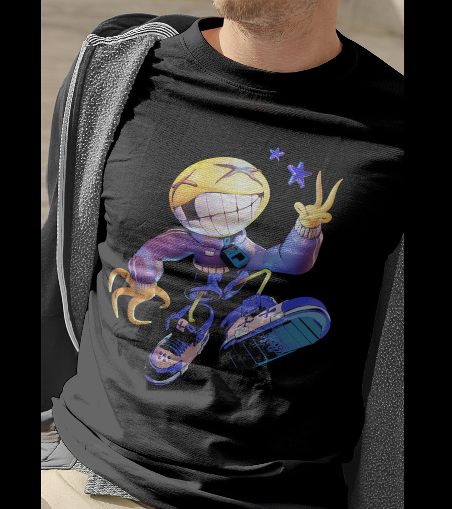 OFFCANNY Smile Face Character With Sneakers And Peace Sign T-Shirt
