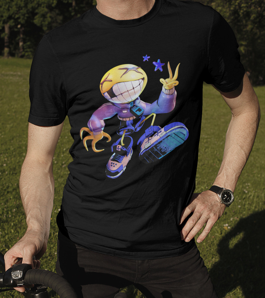OFFCANNY Smile Face Character With Sneakers And Peace Sign T-Shirt