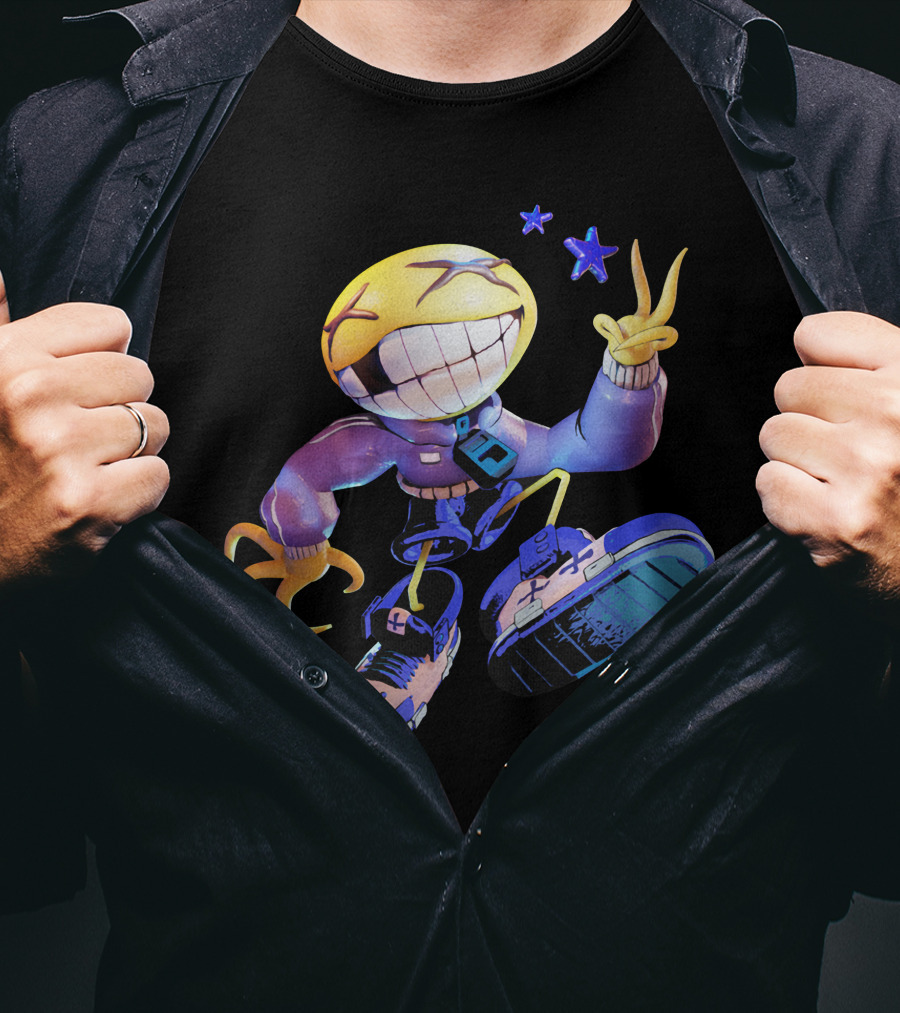 OFFCANNY Smile Face Character With Sneakers And Peace Sign T-Shirt