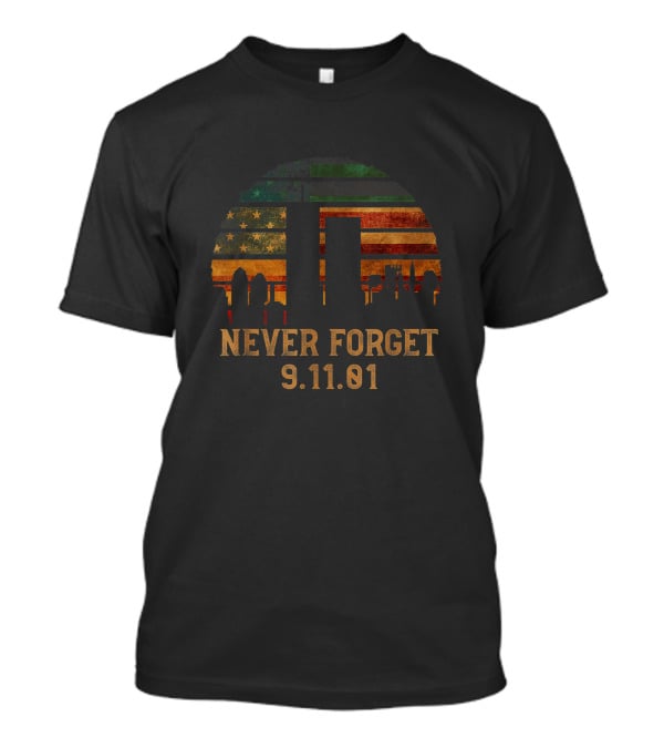 Never Forget 9.11.01 Skyline American Flag T-Shirt