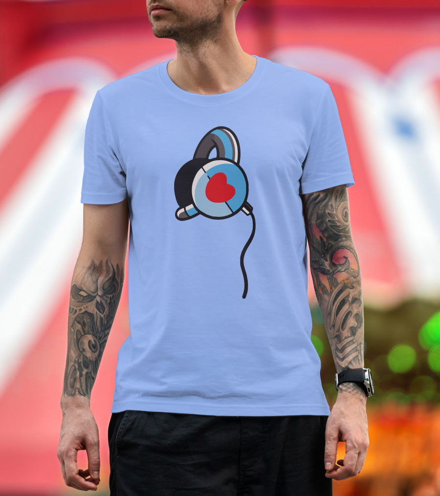 Wallibear Heart Headphones Blue Background T-Shirt