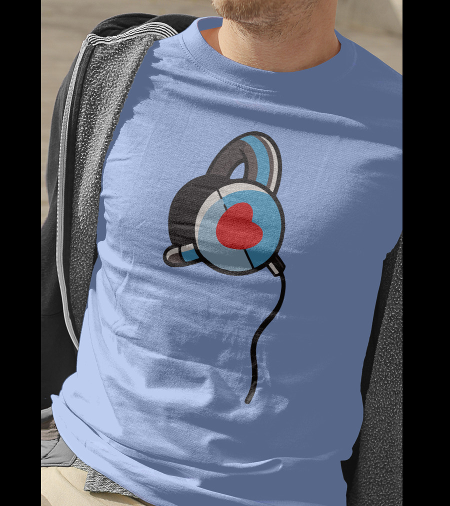 Wallibear Heart Headphones Blue Background T-Shirt