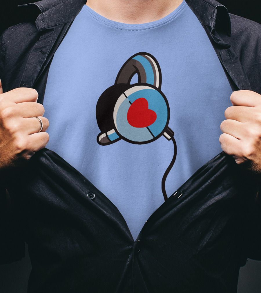 Wallibear Heart Headphones Blue Background T-Shirt