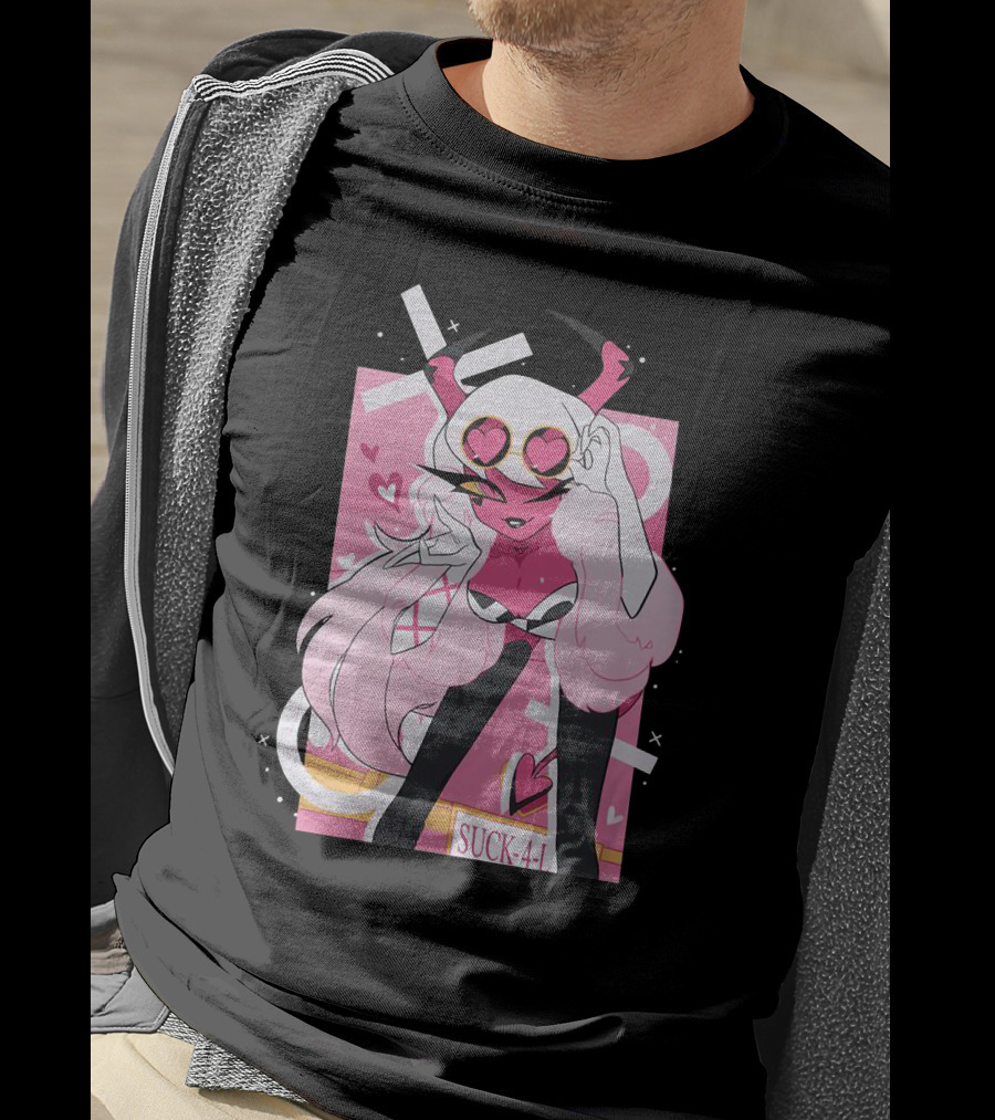 Helluva Boss Mrs Mayberry Suck-4-L<3 Hearts Pink And White Demon Character T-Shirt