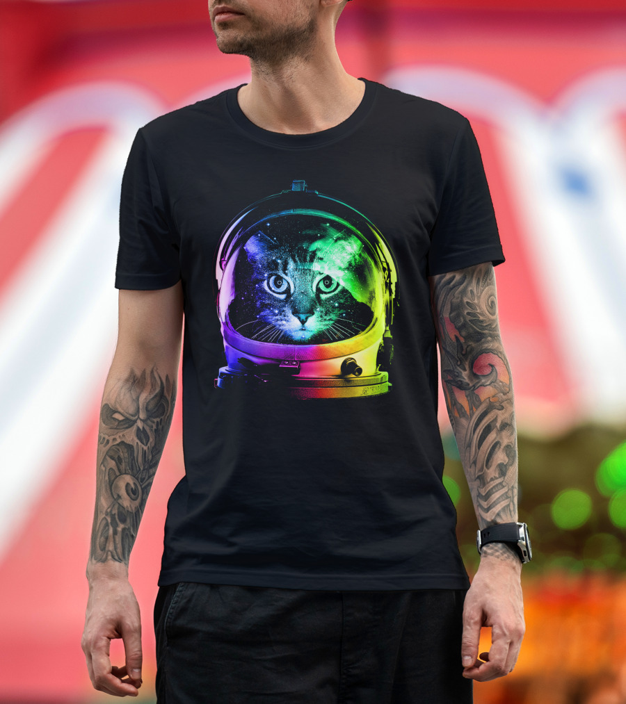 Astronaut Cat Classic Funny Cat in Space Helmet with Rainbow Glow T-Shirt