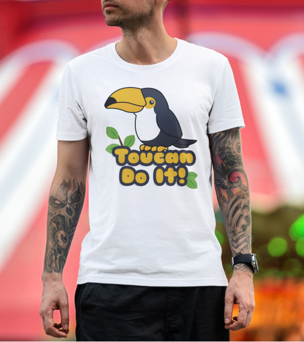 Premium T-Shirt: Toucan Do It Essential Positive Inspiration with Cartoon Bird and Leaves T-Shirt Toucan Do It Essential Positive Inspiration with Cartoon Bird and Leaves T-Shirt