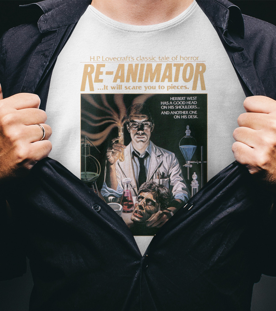 H.P. Lovecraft's Classic Tale Of Horror Re-Animator Herbert West Has A Good Head On His Shoulders T-Shirt