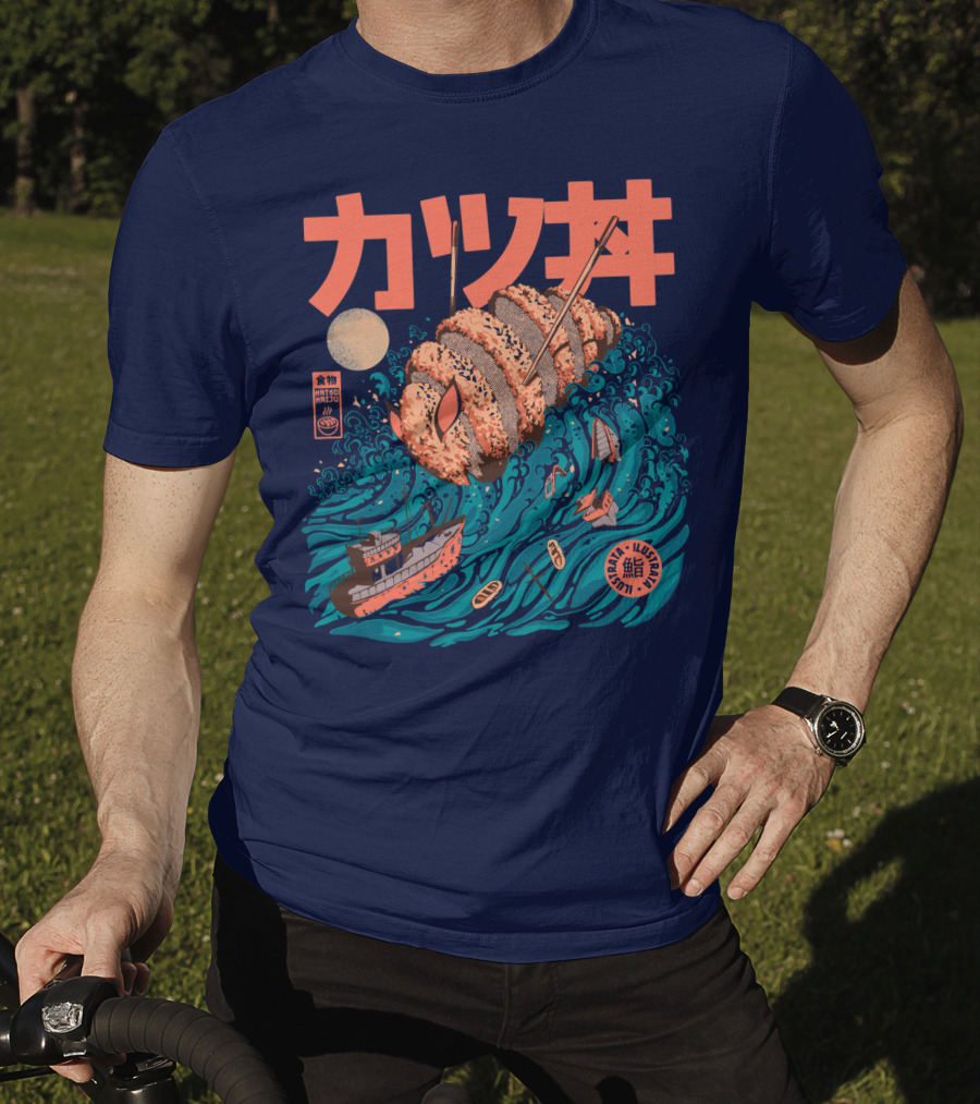 Katsuju Active Sushi Ship Tsunami Katakana Japan Illustration Lunatic Sushi T-Shirt