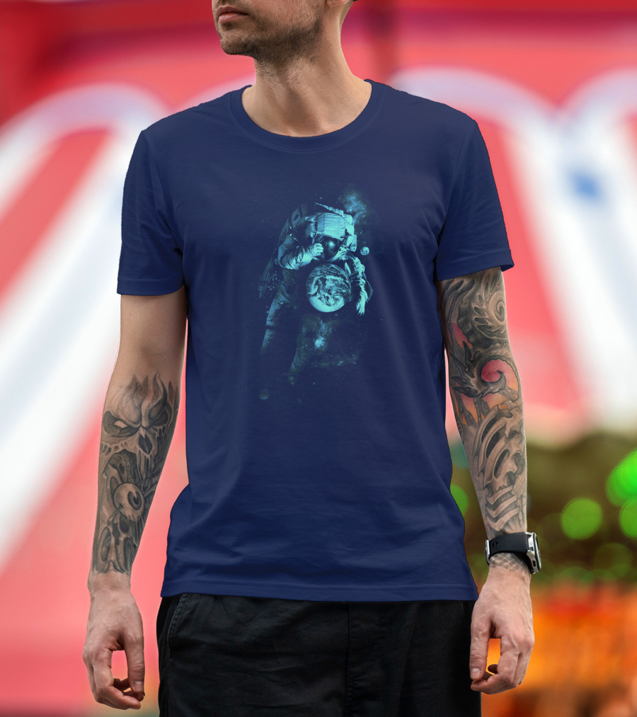 It's A Small World After All Astronaut Holding Earth in Space T-Shirt