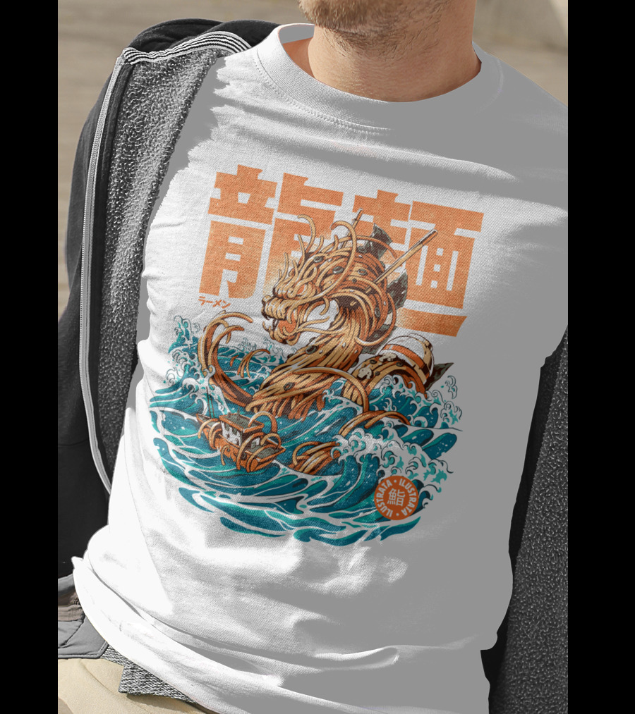 Great Ramen Dragon Kanagawa Woodblock Waves Japan T-Shirt