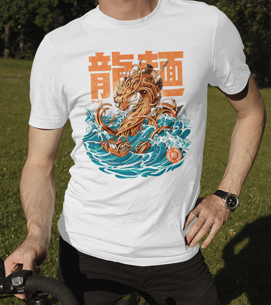 Great Ramen Dragon Kanagawa Woodblock Waves Japan T-Shirt