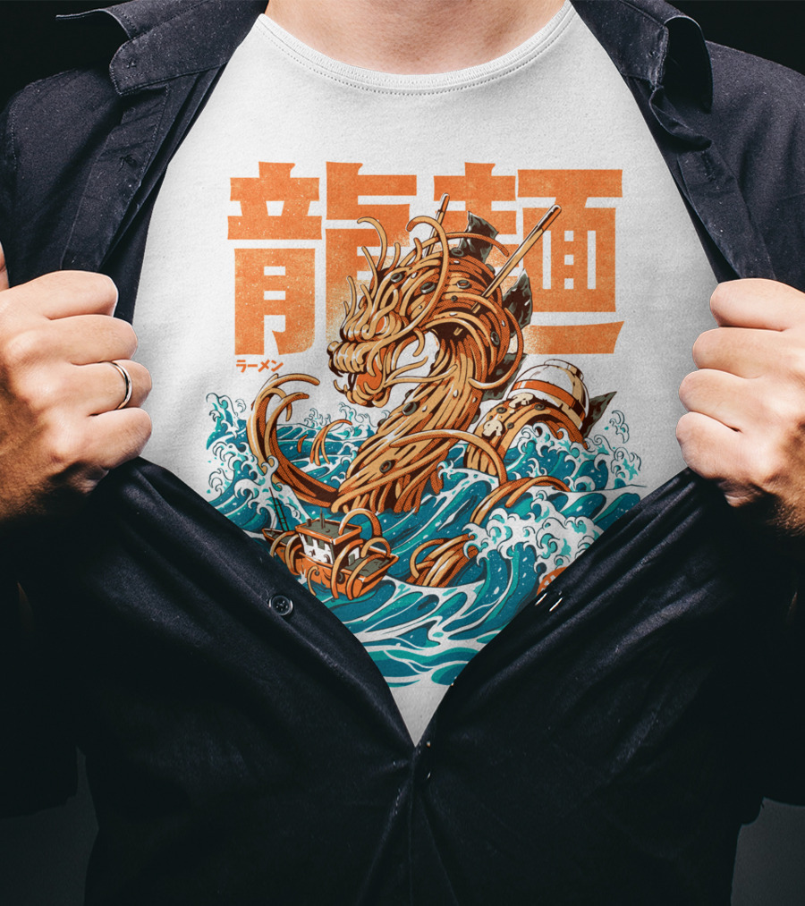 Great Ramen Dragon Kanagawa Woodblock Waves Japan T-Shirt