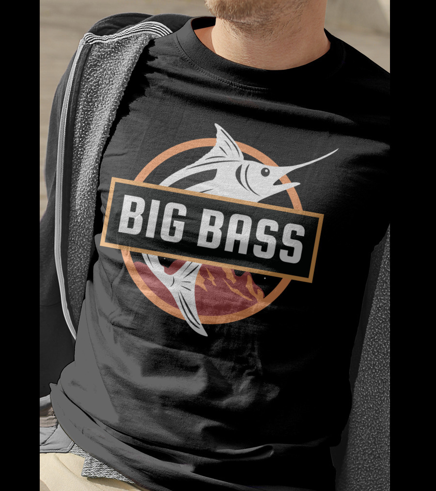 BIG BASS Marlin Jumping Over Mountains In Circle T-Shirt