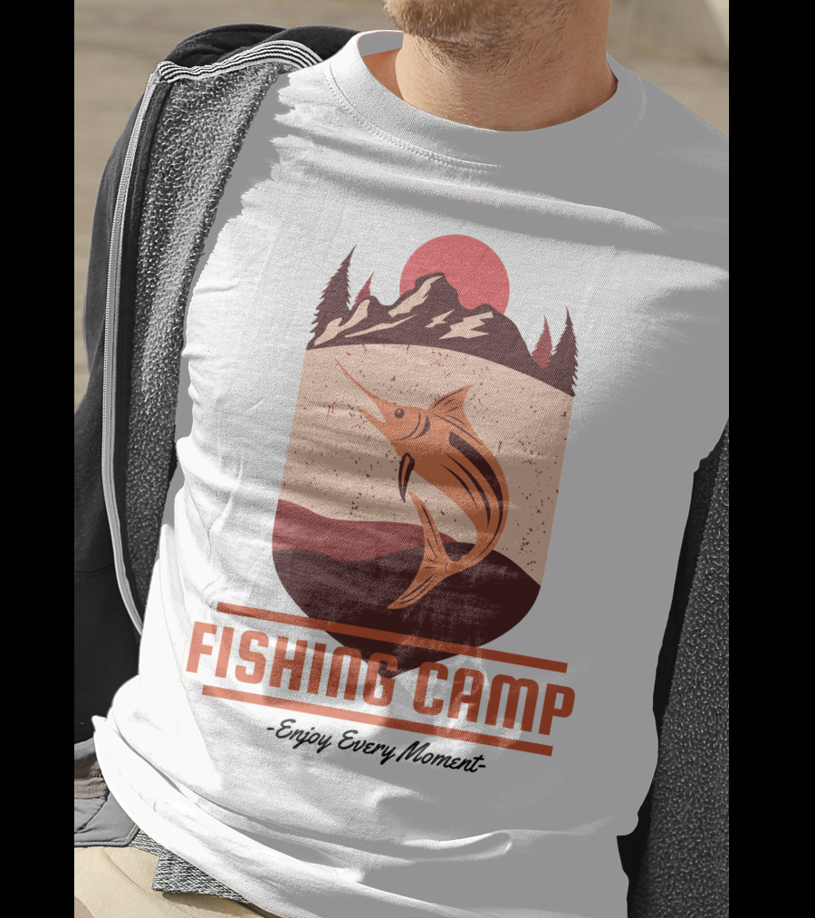FISHING CAMP Enjoy Every Moment Mountain Fish Sun T-Shirt