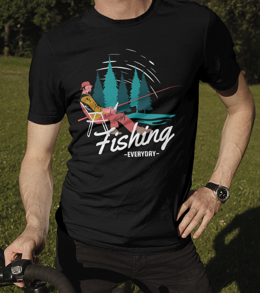 Fishing Everyday Relaxing Outdoors With Pine Trees T-Shirt