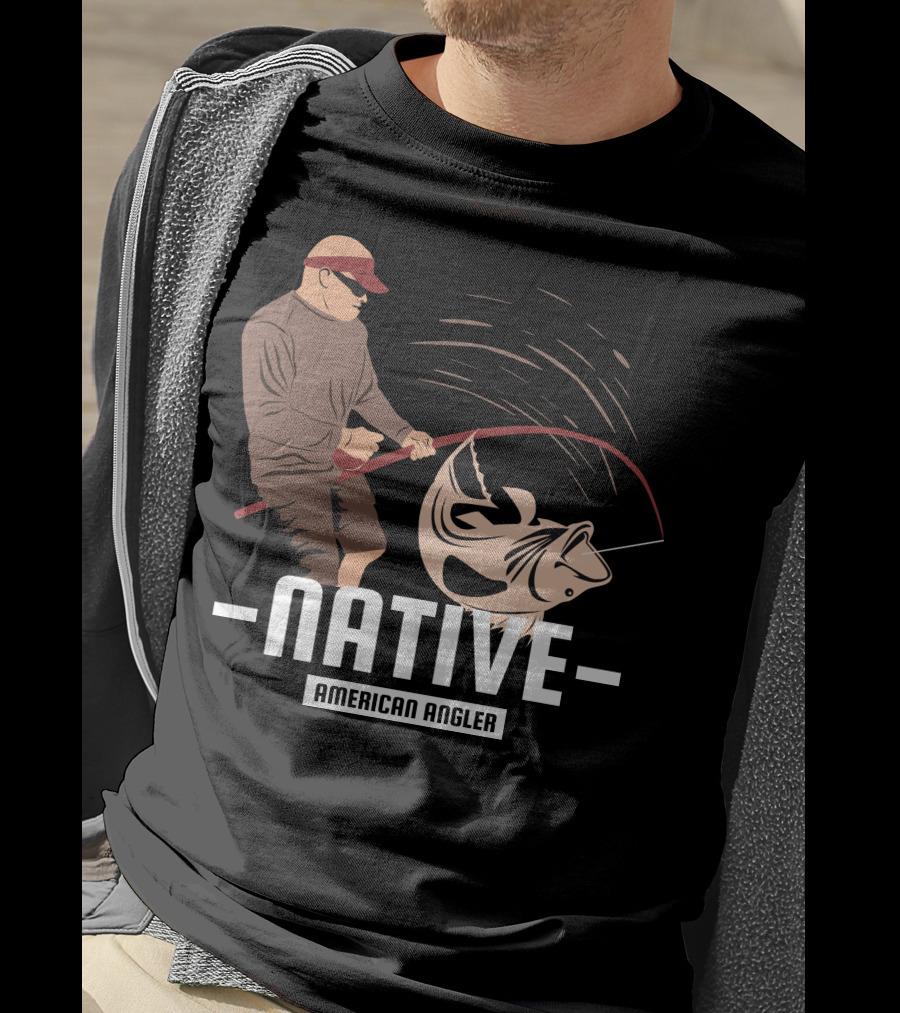 Native Fisherman Catching Fish With Rod And Reel T-Shirt