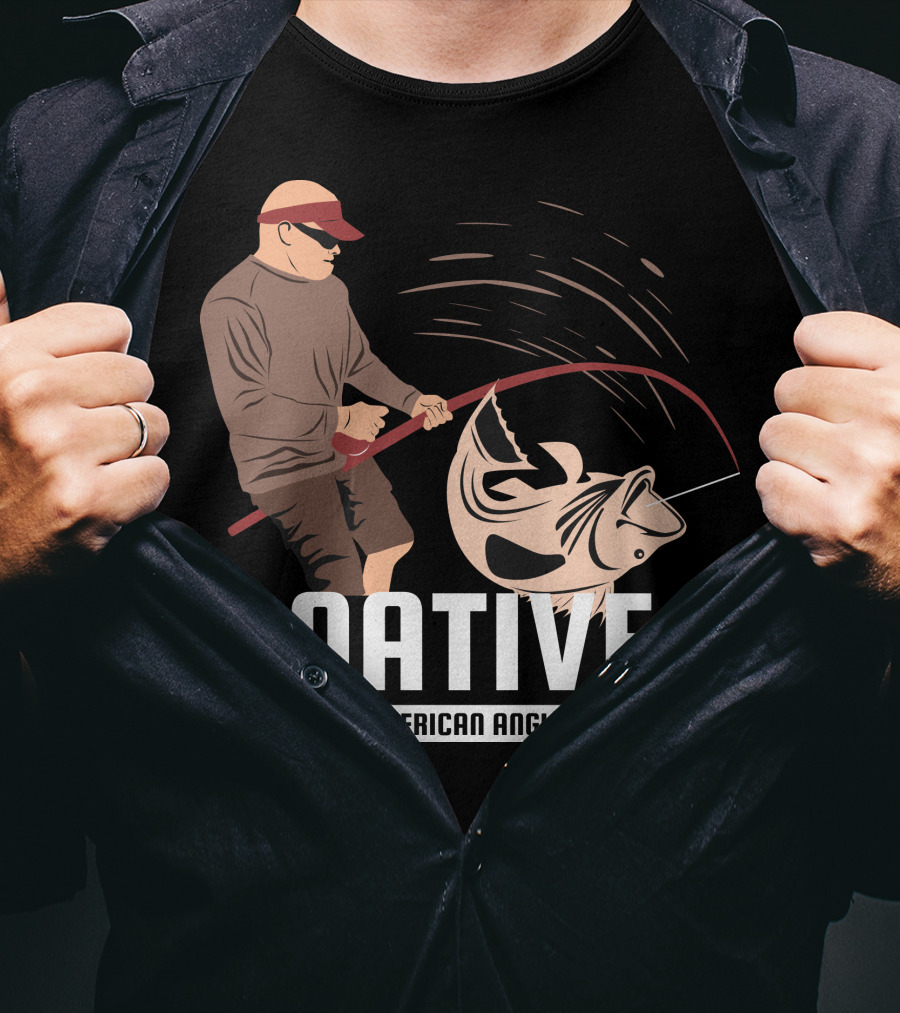 Native Fisherman Catching Fish With Rod And Reel T-Shirt