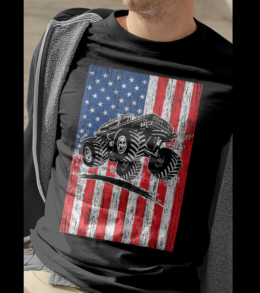 American Flag USA Monster Truck Enthusiast Patriotic T-Shirt