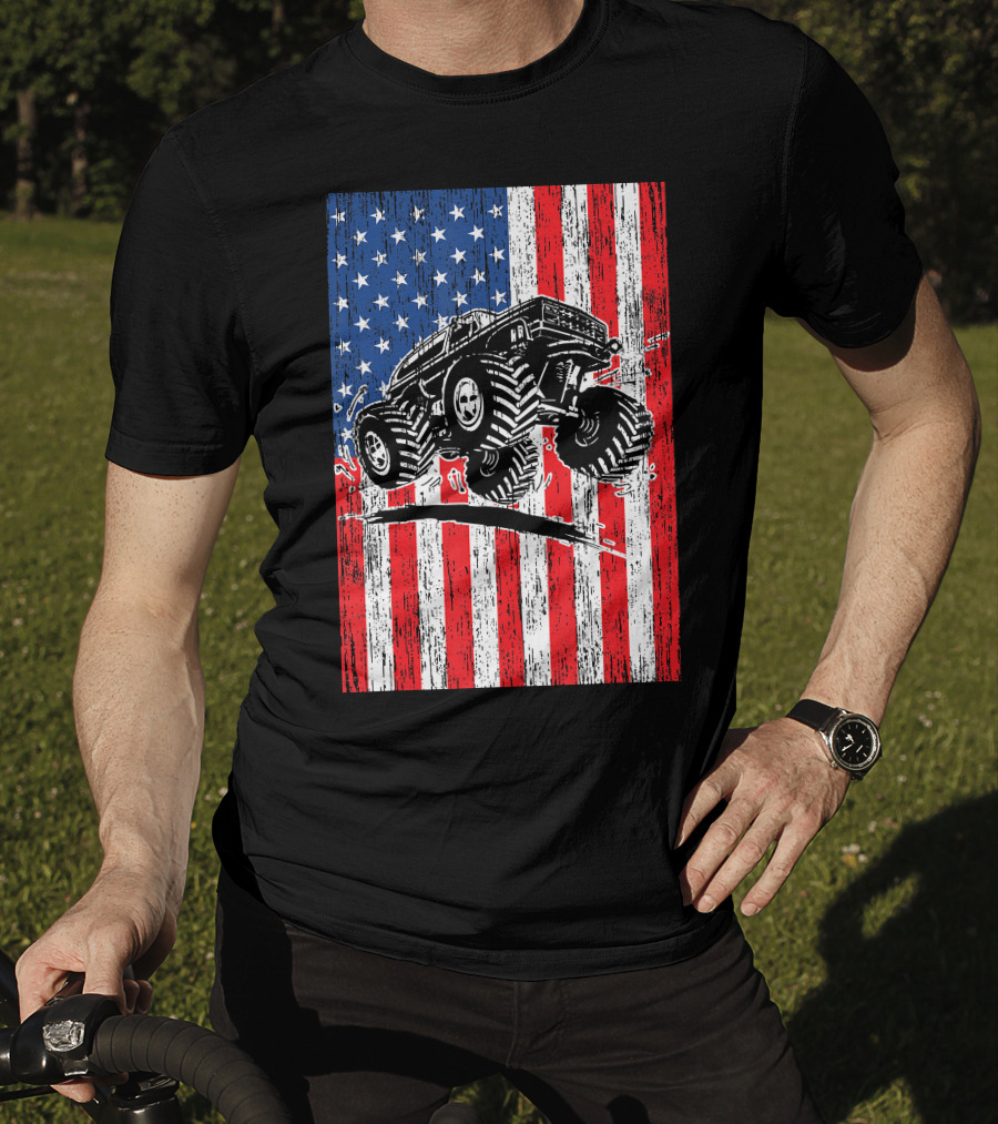 American Flag USA Monster Truck Enthusiast Patriotic T-Shirt