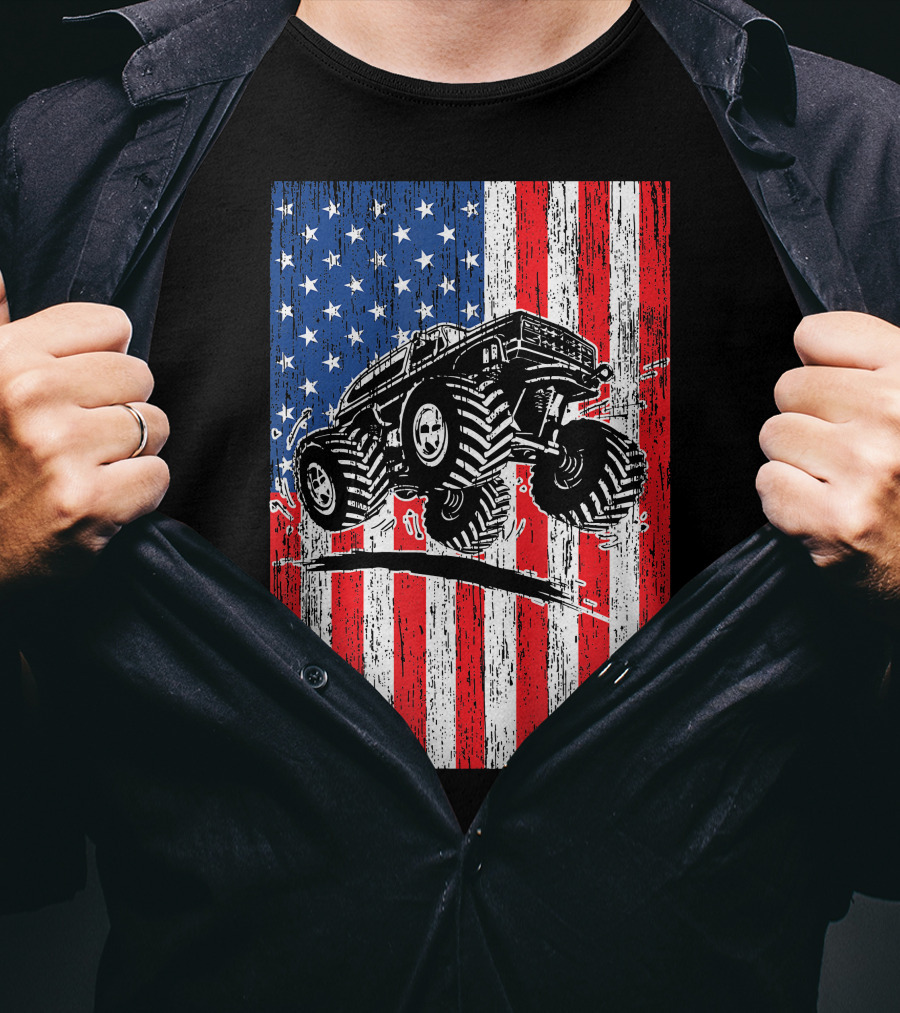 American Flag USA Monster Truck Enthusiast Patriotic T-Shirt