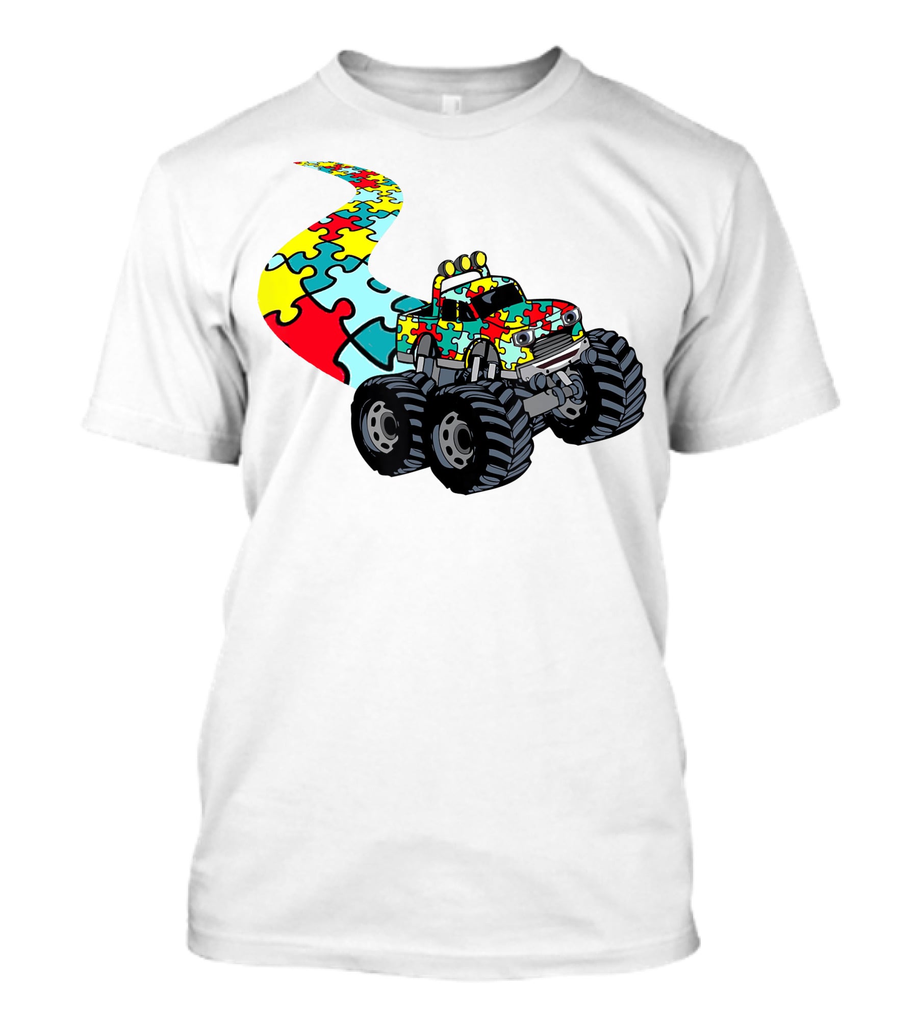 Autism Awareness Puzzle Piece Monster Truck For Boys T-Shirt