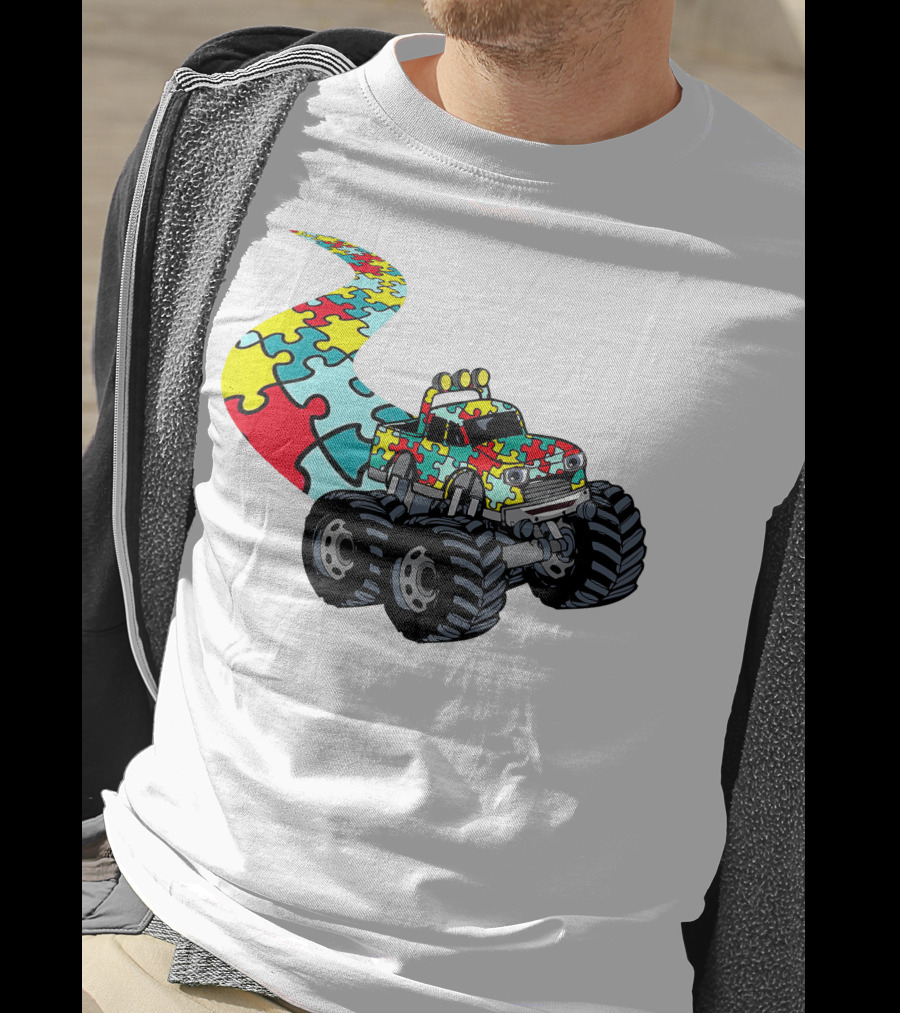 Autism Awareness Puzzle Piece Monster Truck For Boys T-Shirt