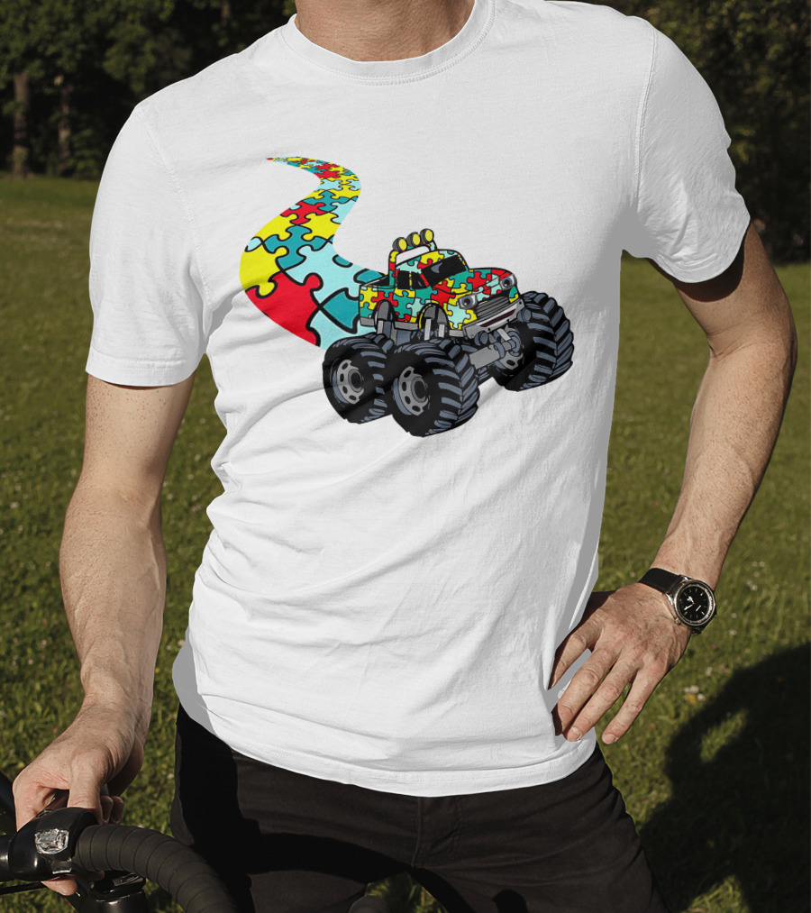 Autism Awareness Puzzle Piece Monster Truck For Boys T-Shirt
