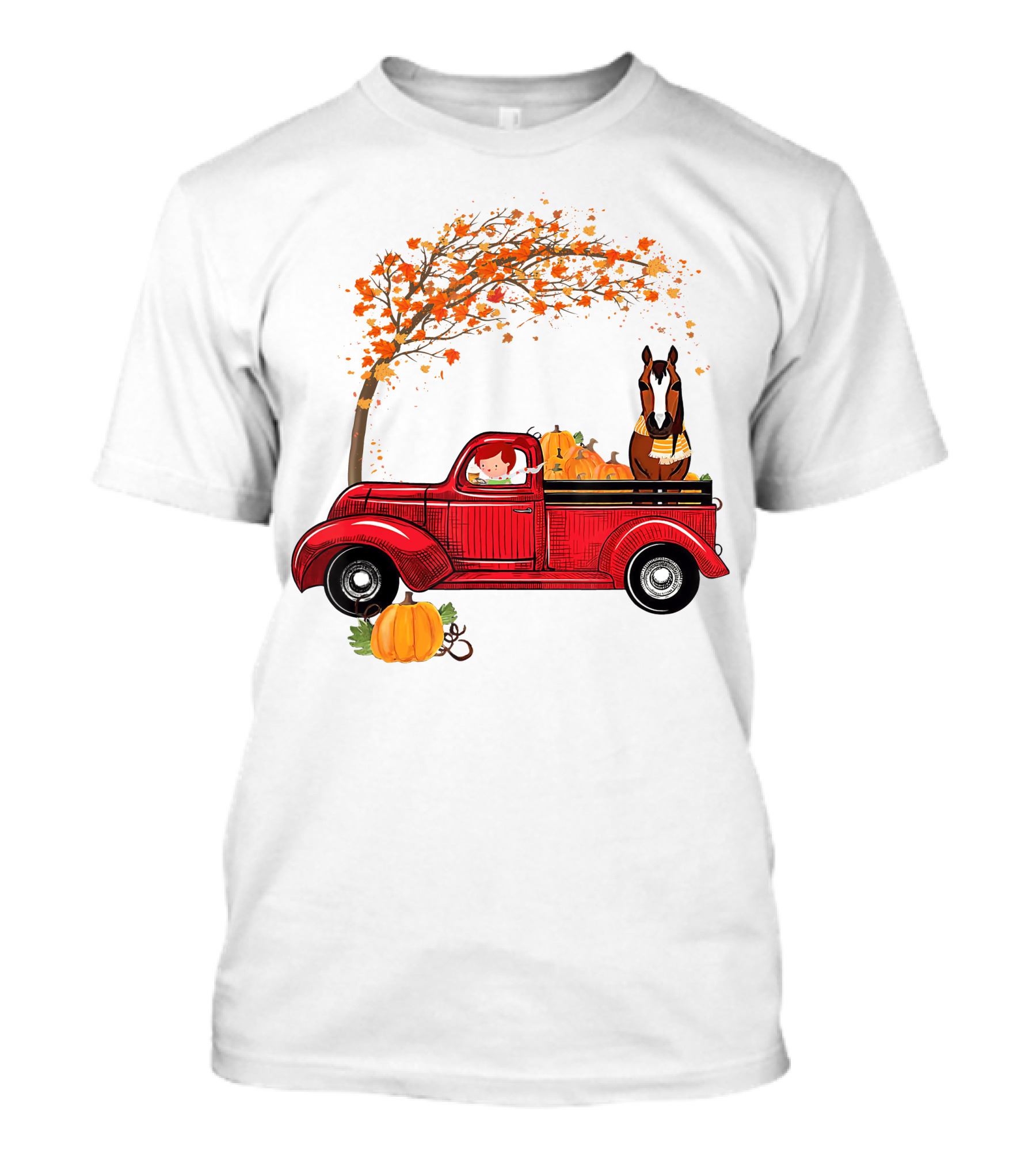 Autumn Fall Season Red Truck Horse Pumpkins Thanksgiving Day T-Shirt