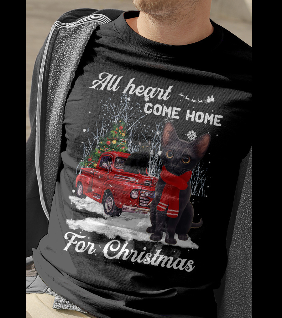All Heart Come Home For Christmas Black Cat Truck Ornaments Santa Lover T-Shirt