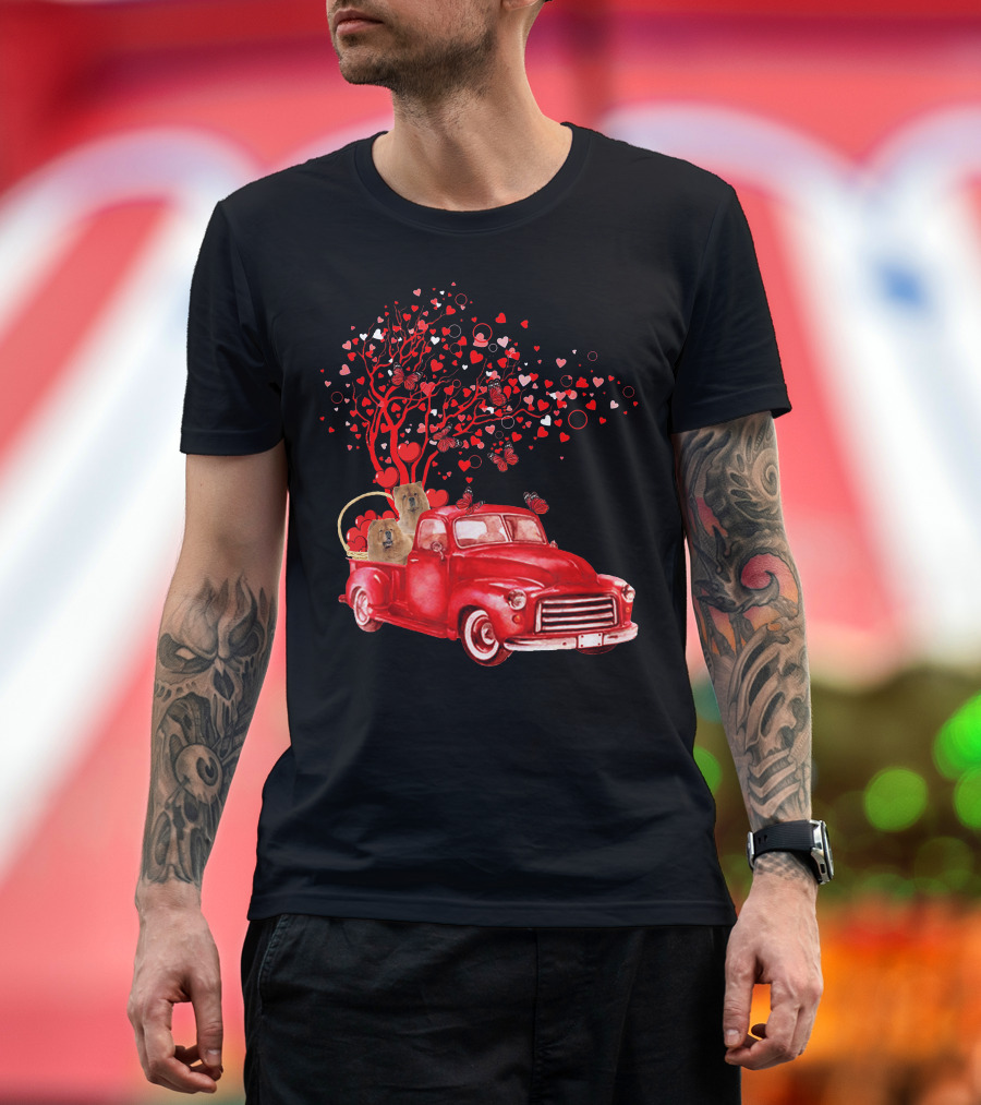 Chow Chow in Red Truck with Butterfly Valentine Heart Tree T-Shirt