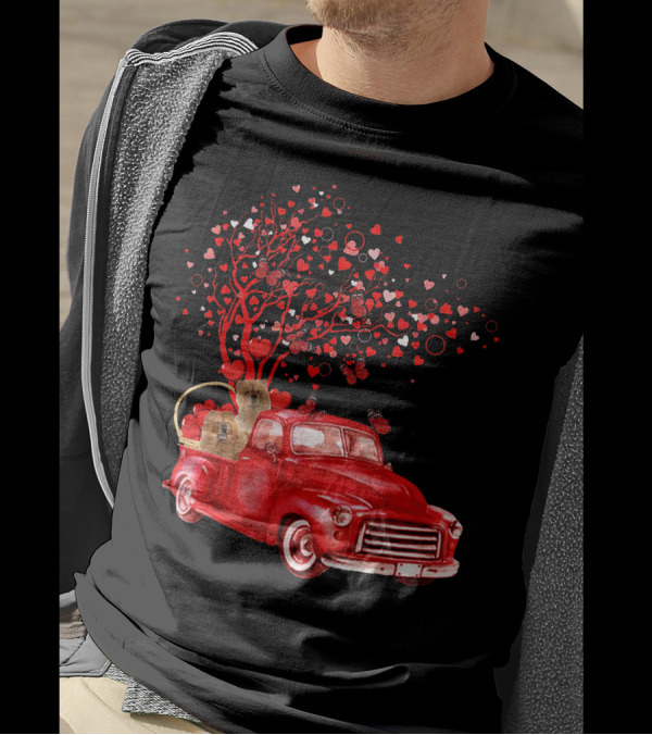 Chow Chow In Red Truck With Butterfly Valentine Heart Tree T-Shirt
