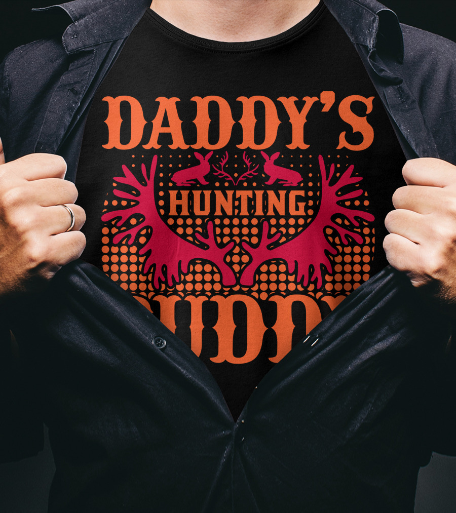 Daddy's Hunting Buddy Antler Design With Rabbits T-Shirt