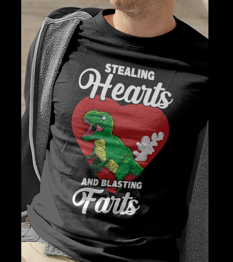 Stealing Hearts And Blasting Farts Dinosaur In Red Heart T-Shirt
