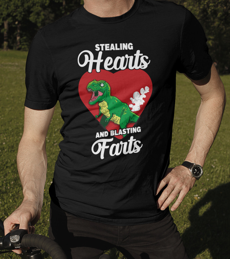 Stealing Hearts And Blasting Farts Dinosaur In Red Heart T-Shirt