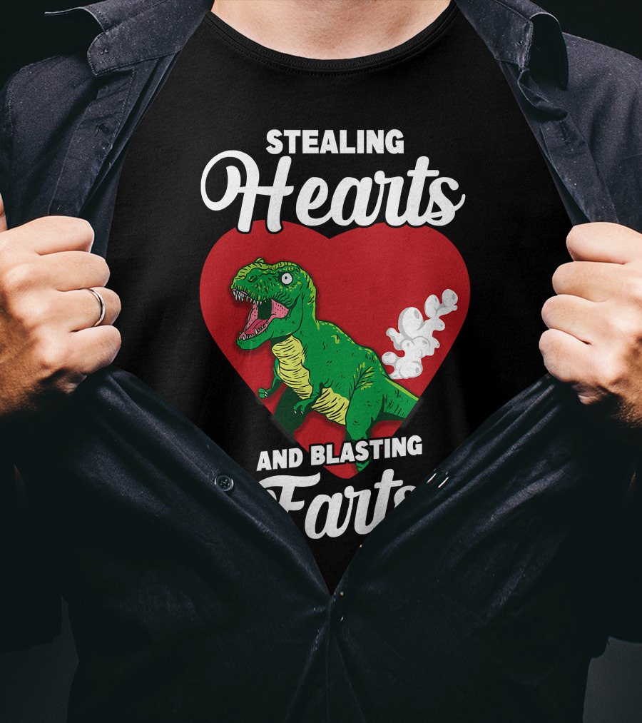Stealing Hearts And Blasting Farts Dinosaur In Red Heart T-Shirt