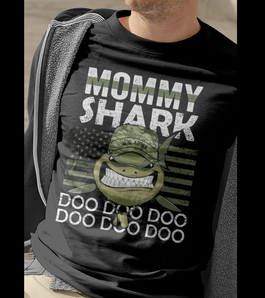 U.S. Army Mommy Shark Camouflage Hat Doo Doo Doo American Flag T-Shirt