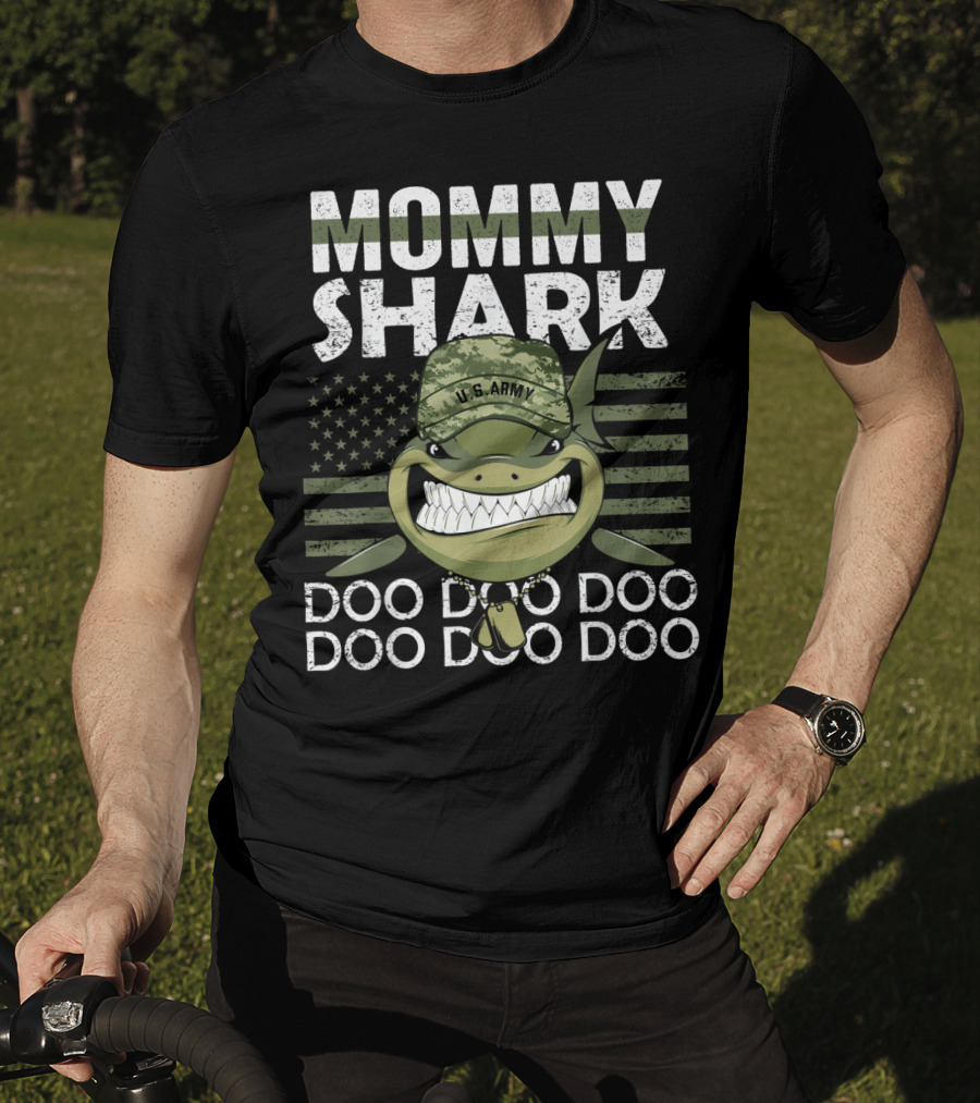 U.S. Army Mommy Shark Camouflage Hat Doo Doo Doo American Flag T-Shirt