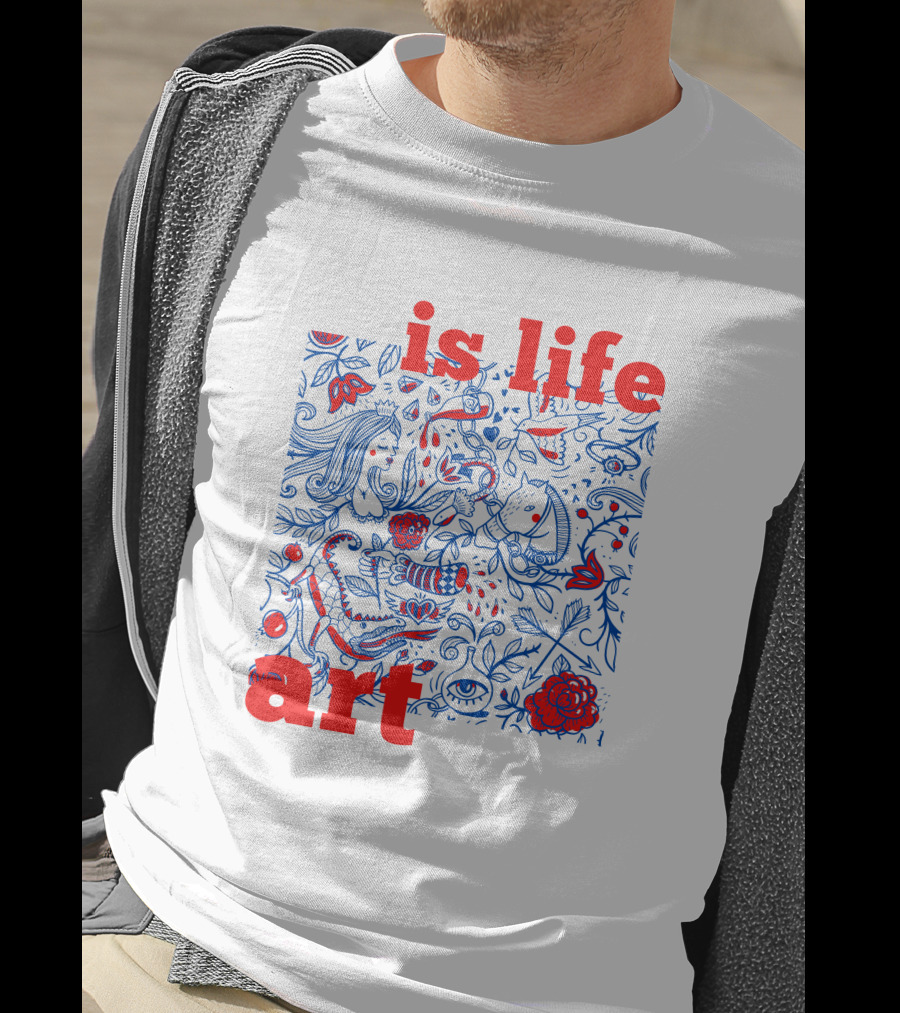 Is Life Art Floral Fantasy In Red And Blue T-Shirt