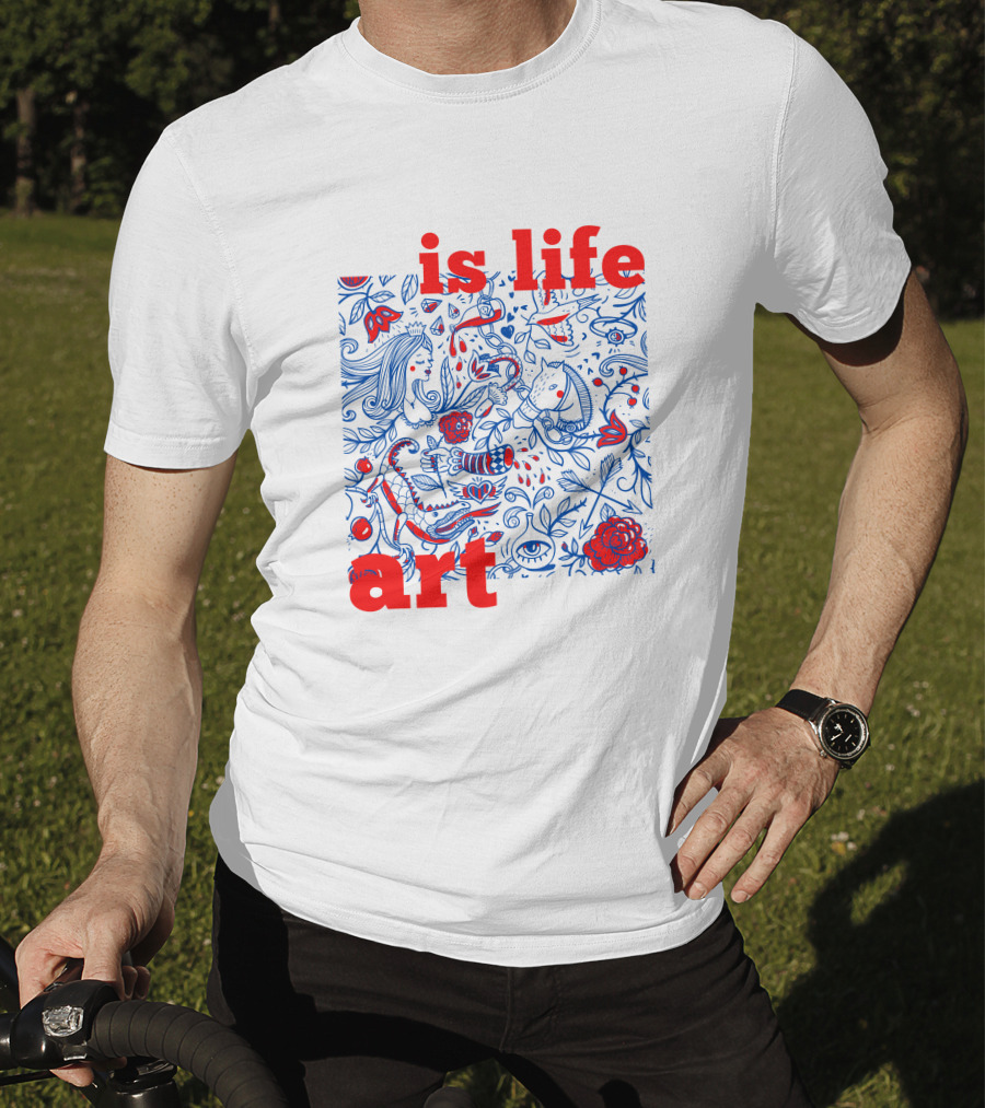 Is Life Art Floral Fantasy In Red And Blue T-Shirt