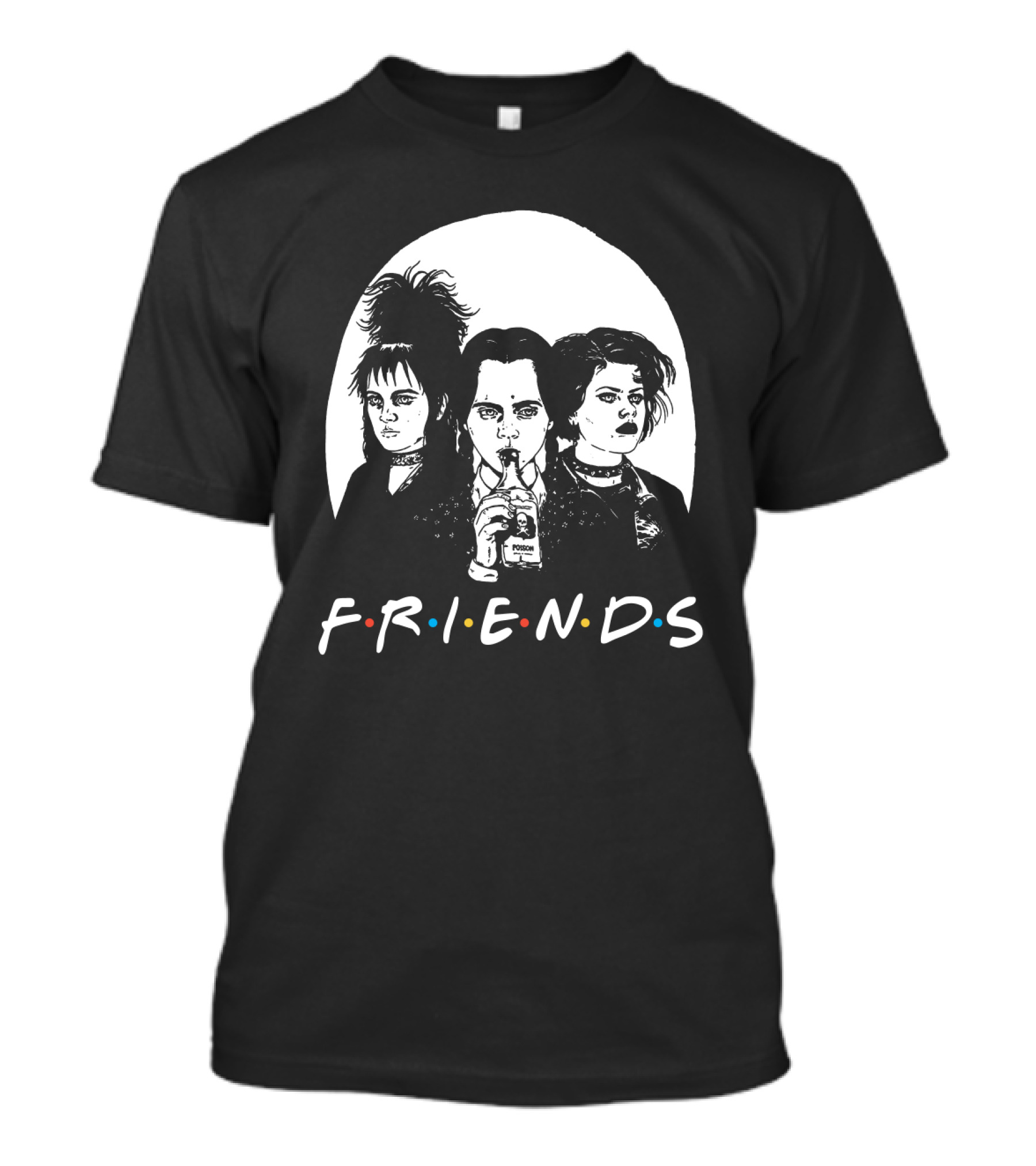Friends 80s Gothic Style Characters With Poison Bottle T-Shirt