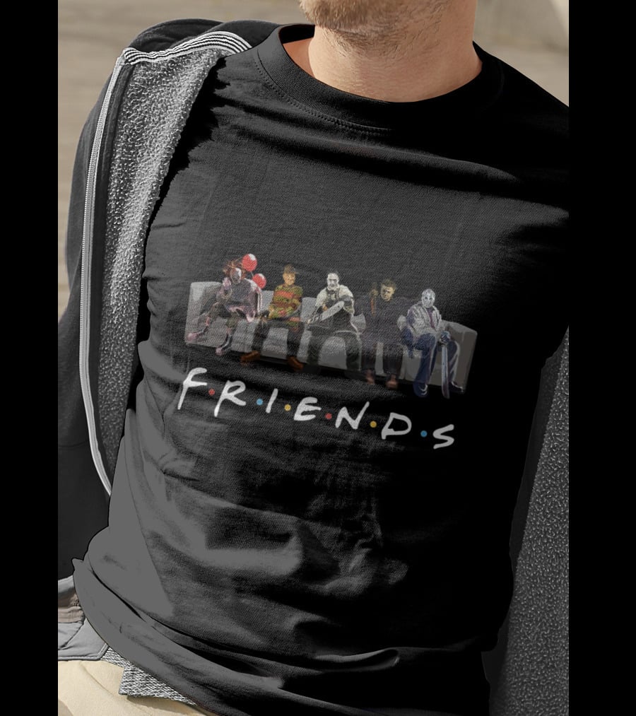 Horror Icons Sitcom Friends Parody Featuring Popular Movie Characters T-Shirt