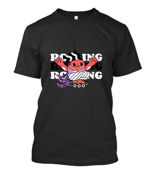 Rolling Cartoon Character With Purple Roller Skates And Wavy Hair T-Shirt