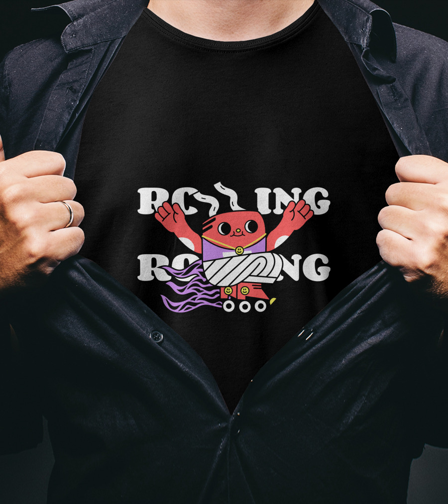 Rolling Cartoon Character With Purple Roller Skates And Wavy Hair T-Shirt